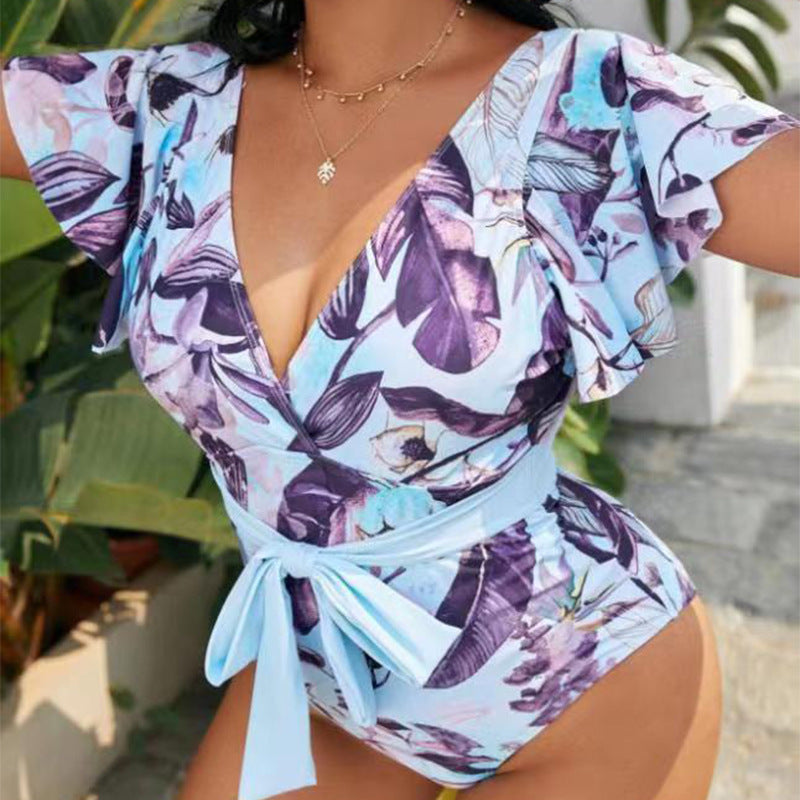 Wholesale Plus Size Printed Conservative One Piece Swimwear